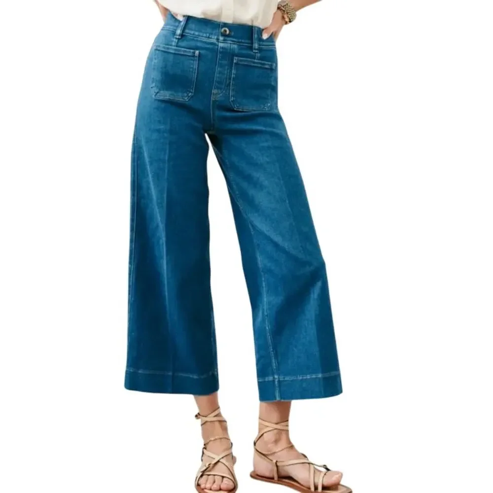 Spanx EveryWear Cropped Wide Leg Jeans with Patch Pockets, L